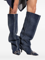 Diesel Blue Denim Boots — Slouchy Pointed-Toe Pull-On