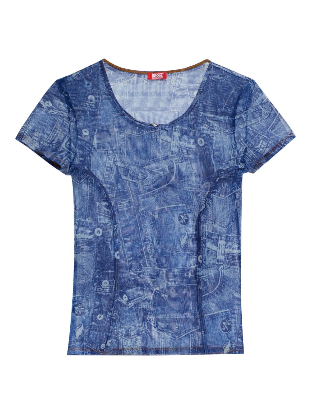 Diesel Blue T‑Shirts & Polos — Elegant Denim Print Tops