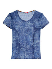 Diesel Blue T‑Shirts & Polos — Elegant Denim Print Tops
