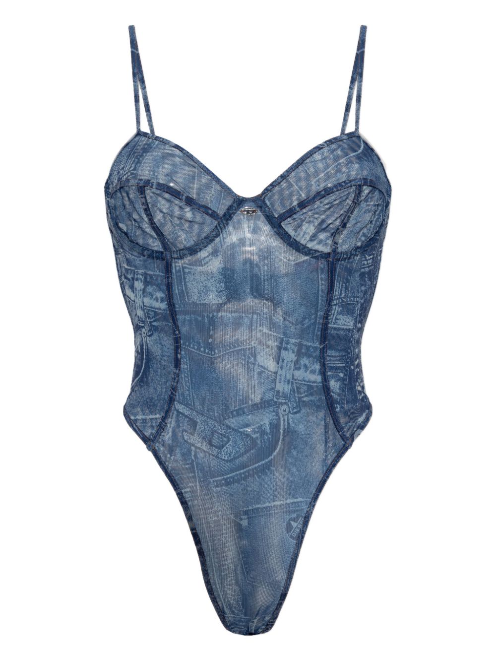 Diesel Top Blue — Sculpted Printed Bodysuit