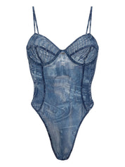 Diesel Top Blue — Sculpted Printed Bodysuit