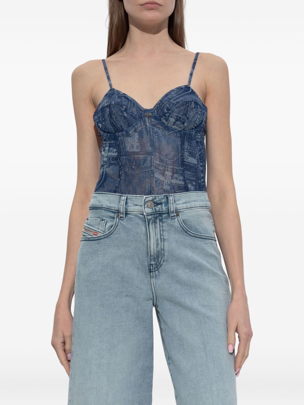Diesel Top Blue — Sculpted Printed Bodysuit