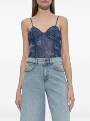 Diesel Top Blue — Sculpted Printed Bodysuit