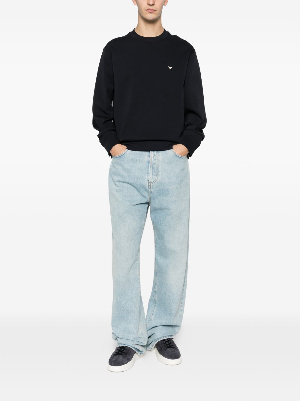 Emporio Armani Sweaters Blue — Cotton Crewneck for Men