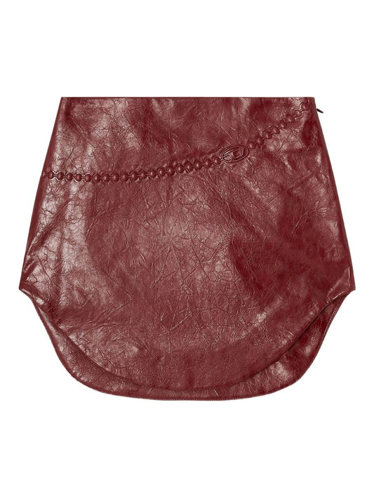 Diesel Bordeaux Faux‑Leather Mini Skirt — Embossed Texture