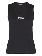 Balmain Black Cotton Brush Print Top for Women