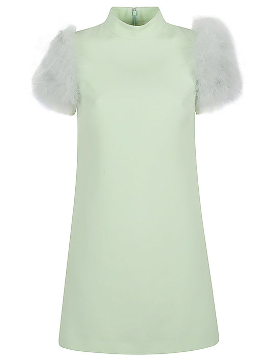 Valentino Green Feathered Wool & Silk Dress — Luxury