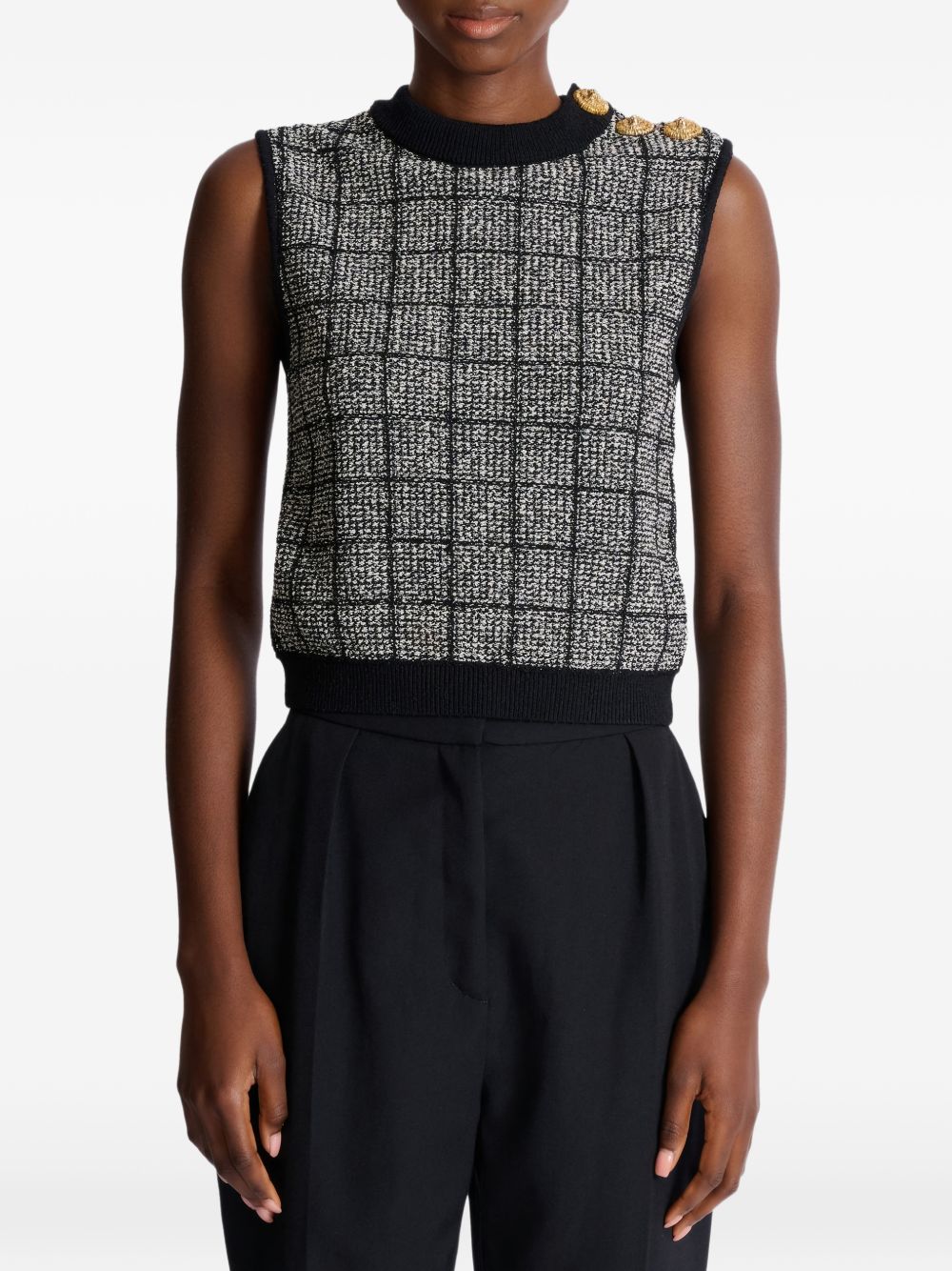 Balmain Black Silk & Nylon Tweed Top for Women