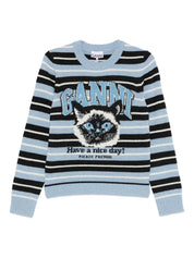 Ganni Sweaters — Clear Blue Wool Crewneck Tops