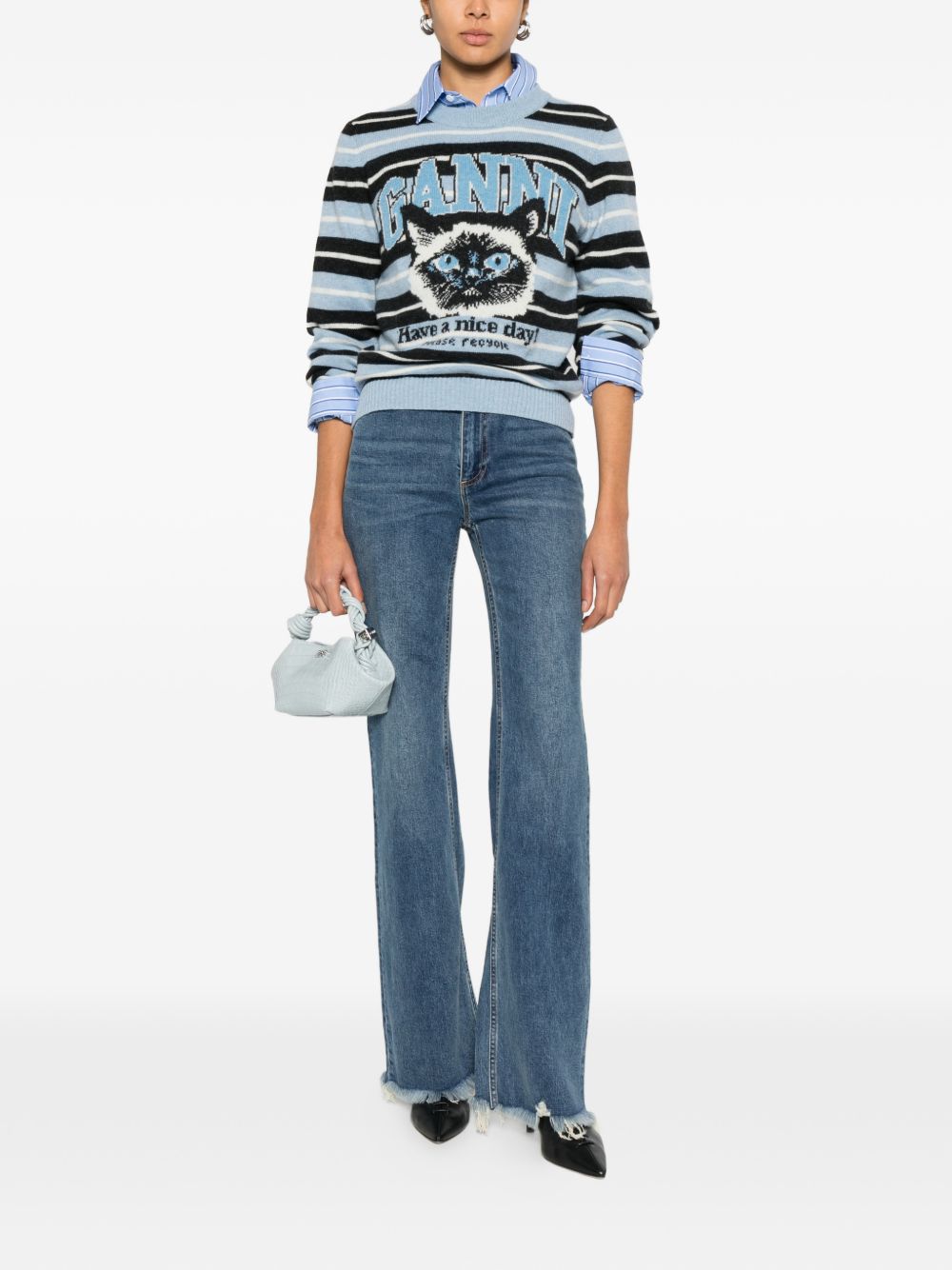 Ganni Sweaters — Clear Blue Wool Crewneck Tops