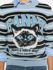 Ganni Sweaters — Clear Blue Wool Crewneck Tops