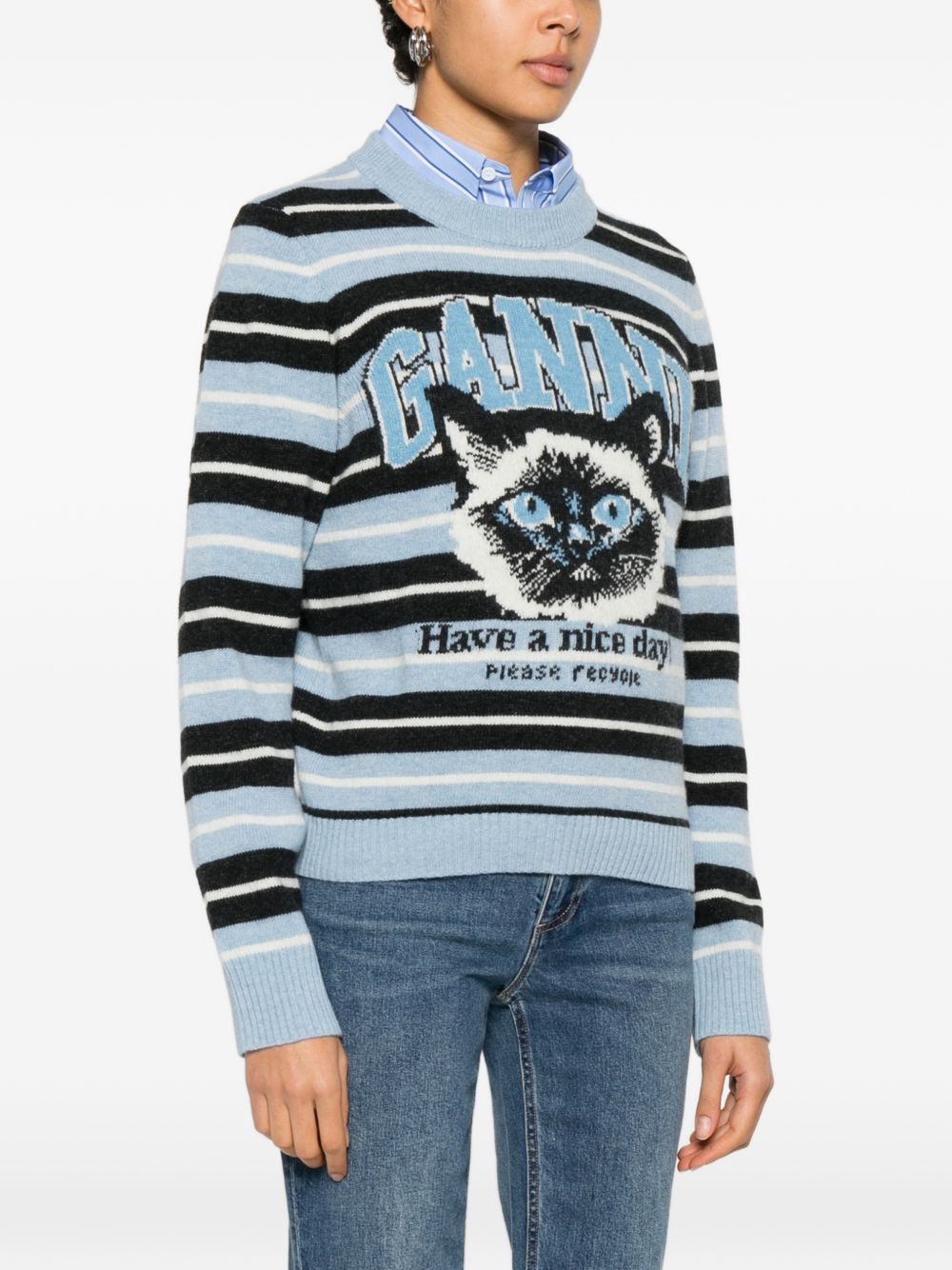 Ganni Sweaters — Clear Blue Wool Crewneck Tops