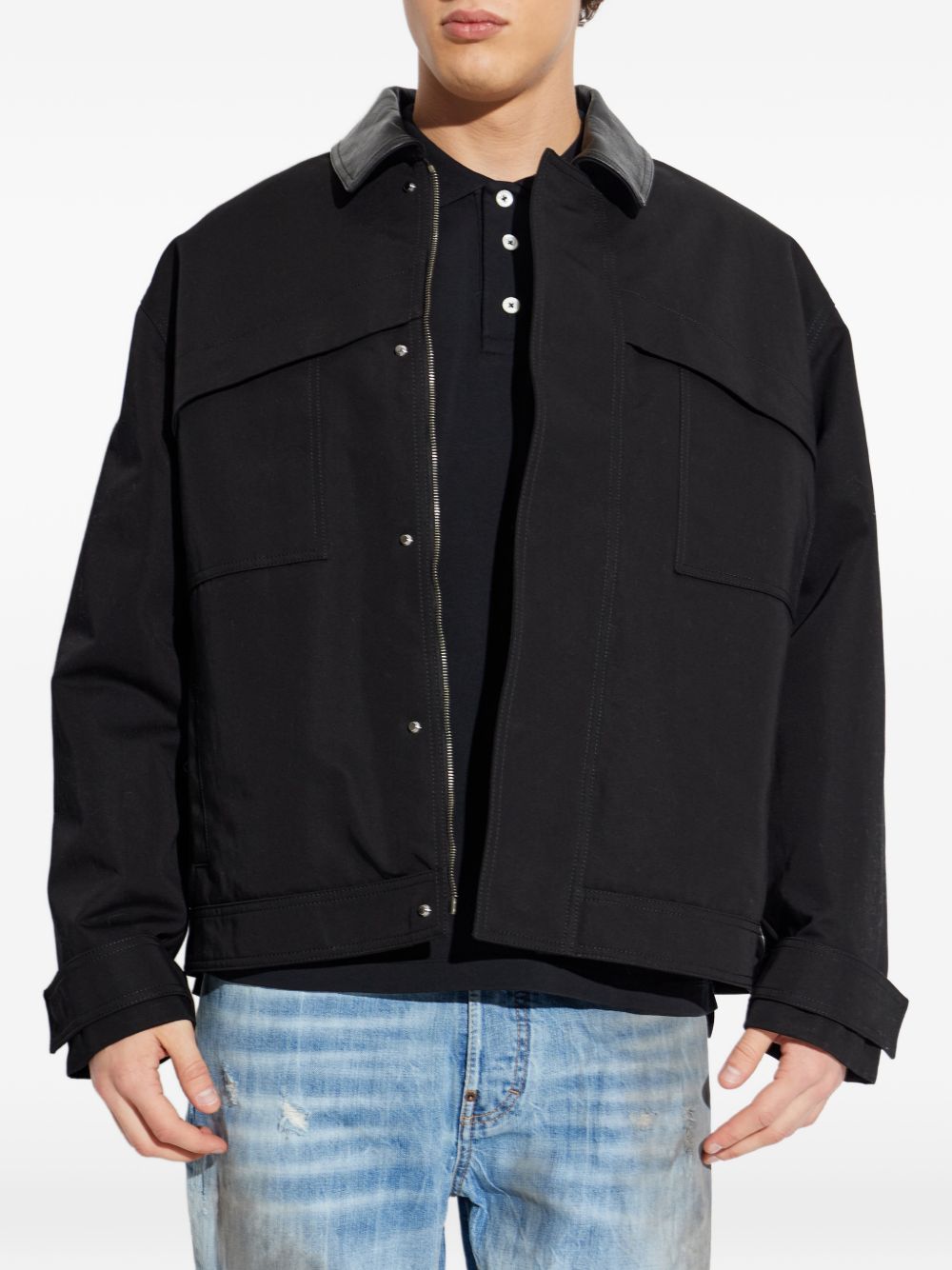 Golden Goose Jackets Black — Padded Cotton Jacket with Leather Collar
