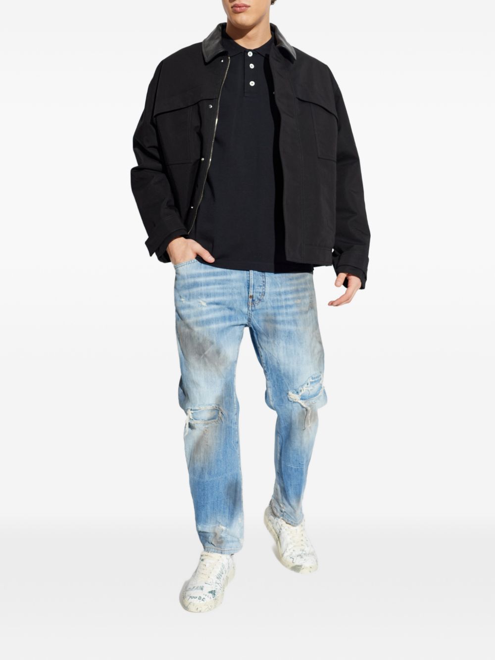Golden Goose Jackets Black — Padded Cotton Jacket with Leather Collar