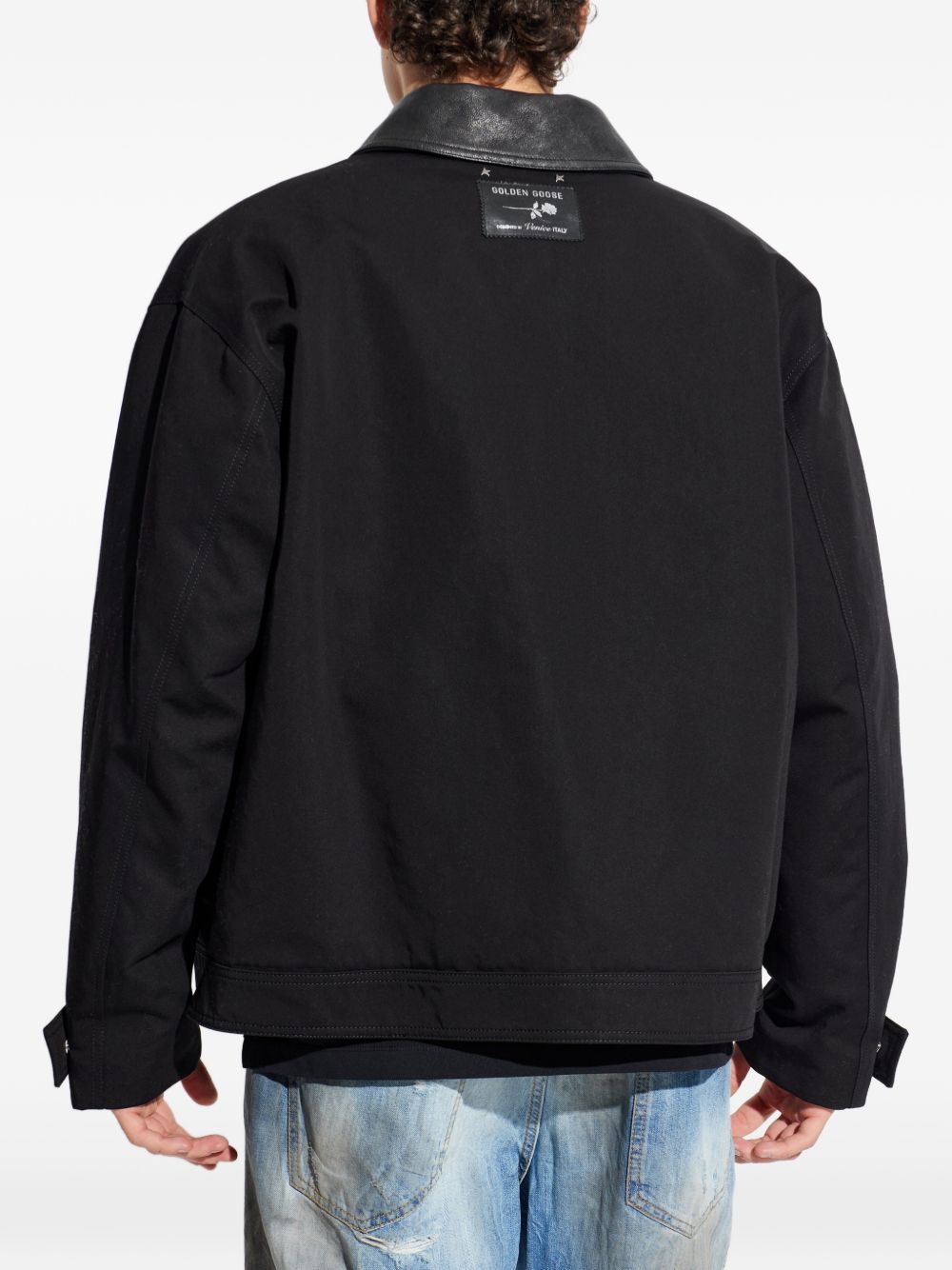 Golden Goose Jackets Black — Padded Cotton Jacket with Leather Collar