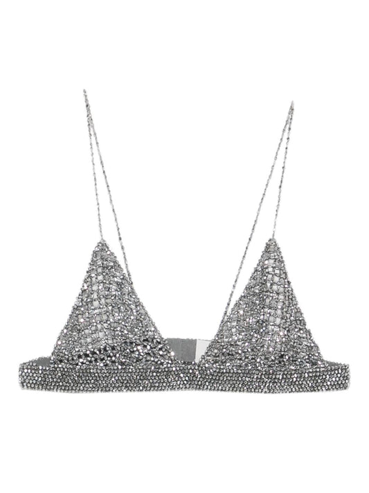 Golden Goose Grey Embroidered Chain Silk-Feel Top