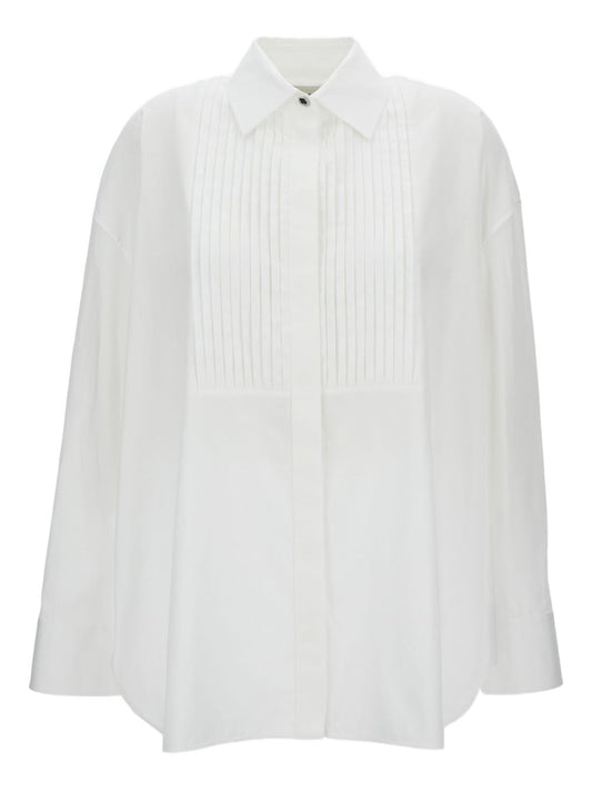 Golden Goose White Shirt — Pleated Cotton with Jewel Buttons