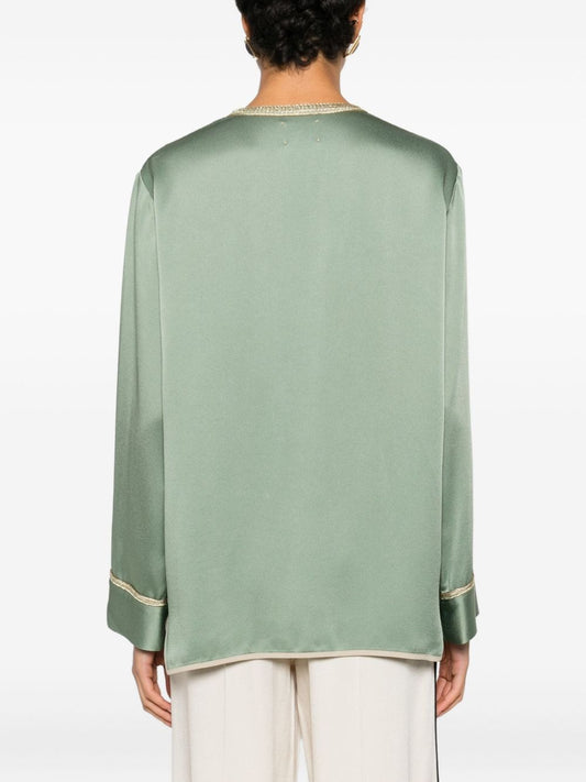 Forte Forte Green Jacket — Tailored Silk-Trim Jacket