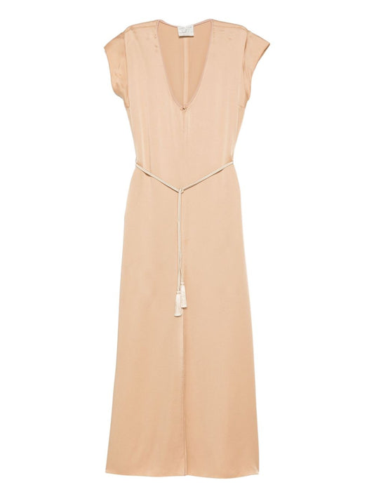 Forte Forte Dresses — V‑Neck Tassel Beige Dress