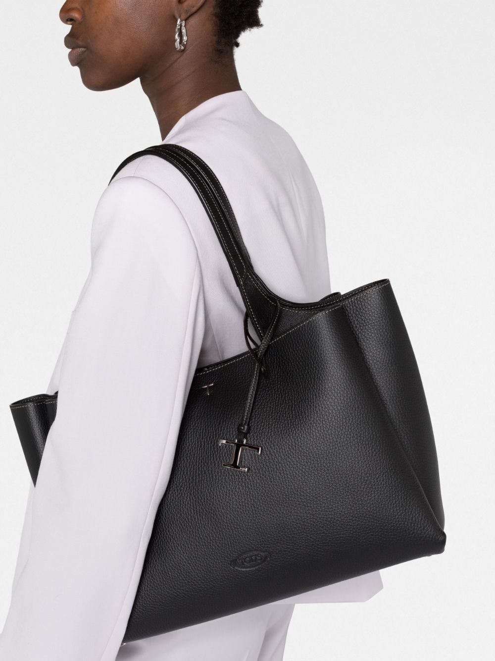 Tod'S Black Shopper Tote Bag — Medium Calf Leather (40cm)