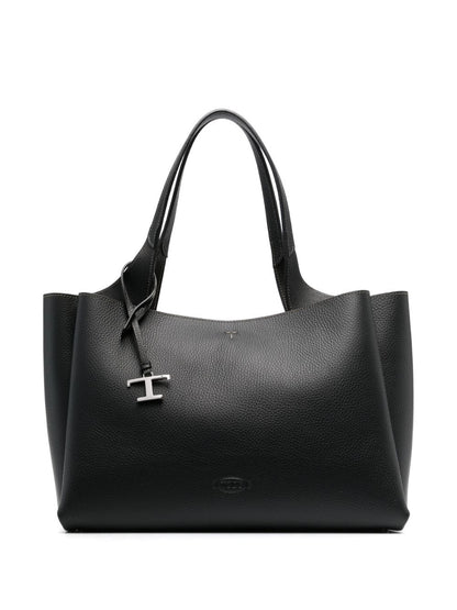 Tod'S Black Shopper Tote Bag — Medium Calf Leather (40cm)