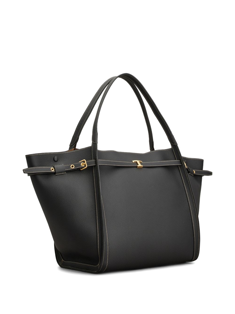 Tod'S Leather Medium Shopper Bag — Black & Gold