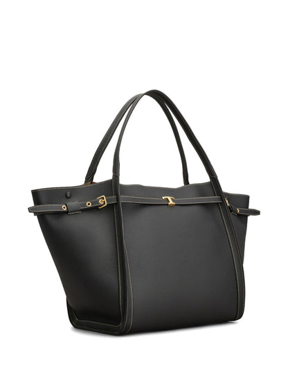 Tod'S Leather Medium Shopper Bag — Black & Gold