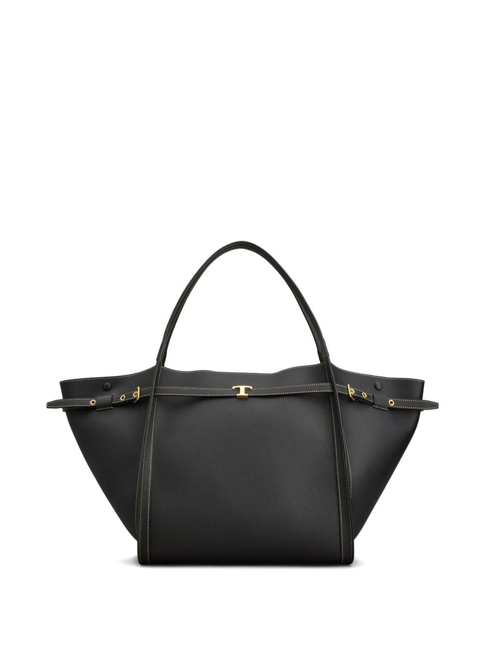 Tod'S Leather Medium Shopper Bag — Black & Gold