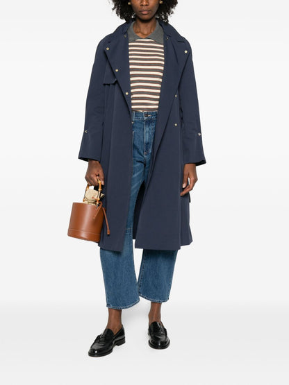 Emporio Armani Blue Cotton‑Blend Trench Coat — Coats