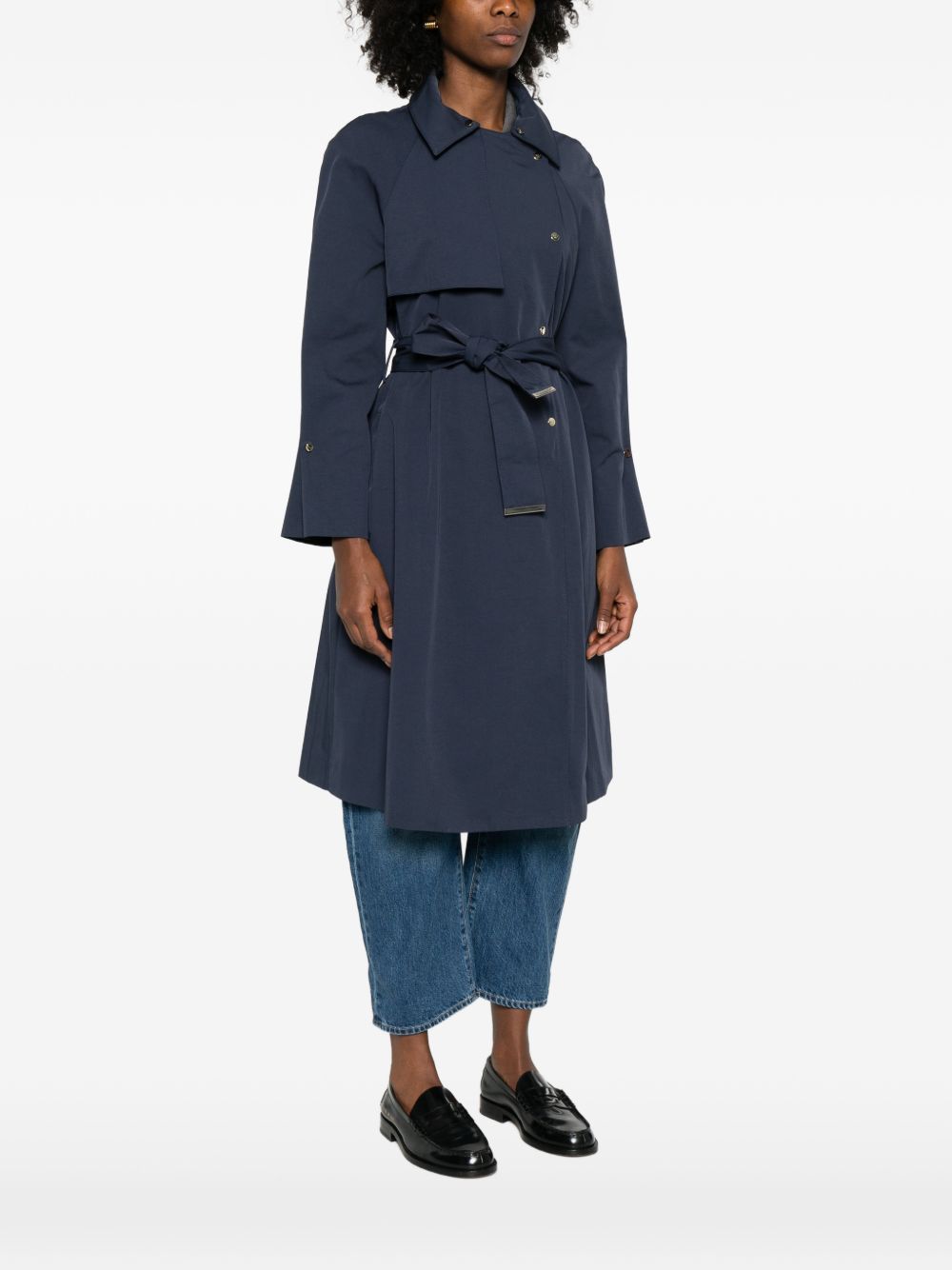 Emporio Armani Blue Cotton‑Blend Trench Coat — Coats