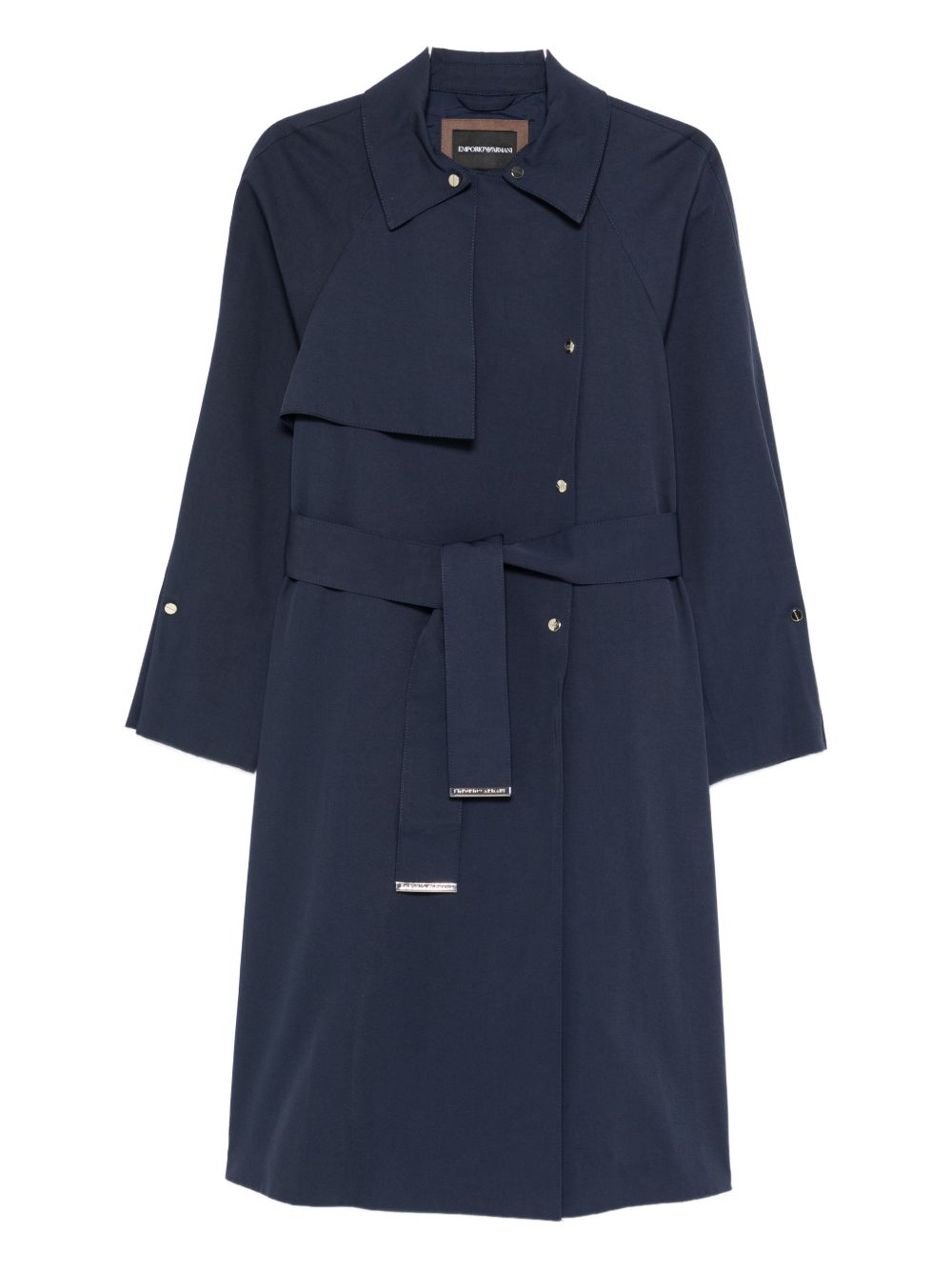 Emporio Armani Blue Cotton‑Blend Trench Coat — Coats