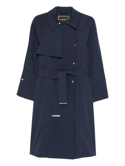 Emporio Armani Blue Cotton‑Blend Trench Coat — Coats