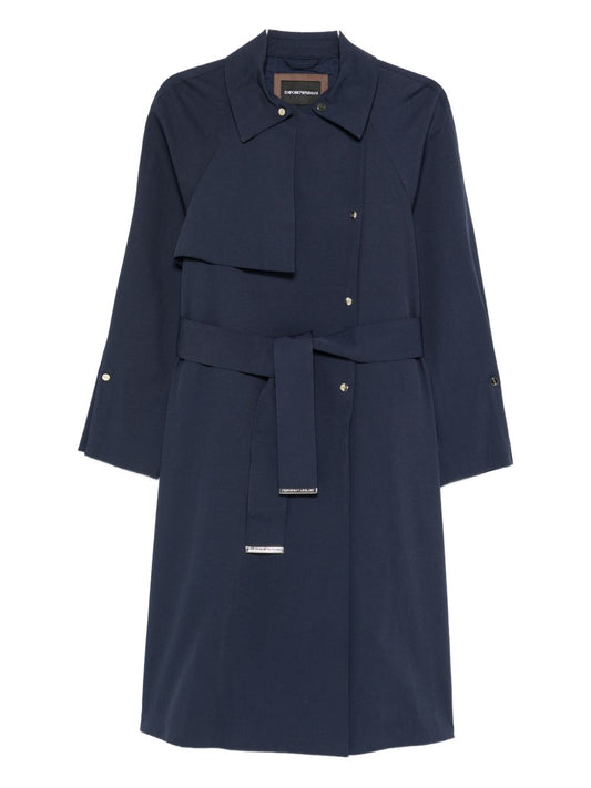 Emporio Armani Blue Cotton‑Blend Trench Coat — Coats