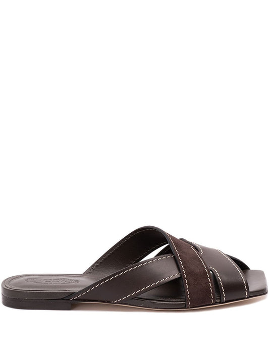Tod'S Sandals — Dark Brown Leather Flats for Women
