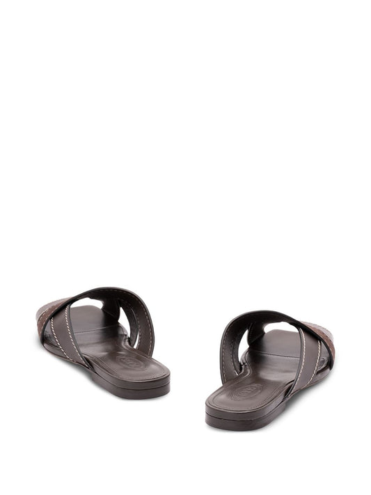 Tod'S Sandals — Dark Brown Leather Flats for Women