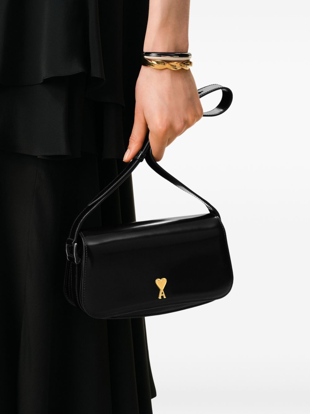 Ami Paris Shoulder Bag — Paris Paris Leather (Black)