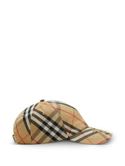 Burberry Beige Hat — Check Cap with Equestrian Knight