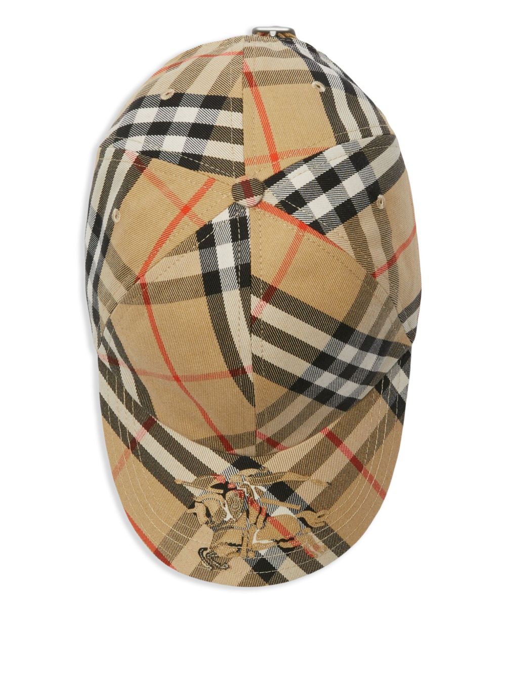 Burberry Beige Hat — Check Cap with Equestrian Knight