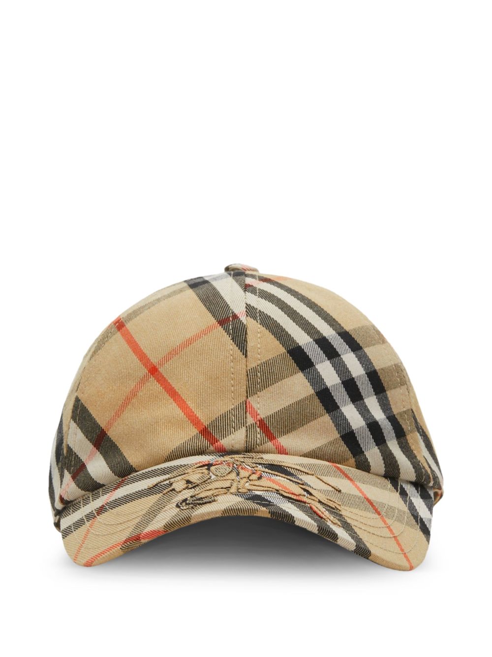 Burberry Beige Hat — Check Cap with Equestrian Knight