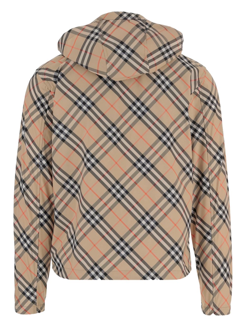 Beige Burberry Coat — Checked Blouson with Detachable Hood