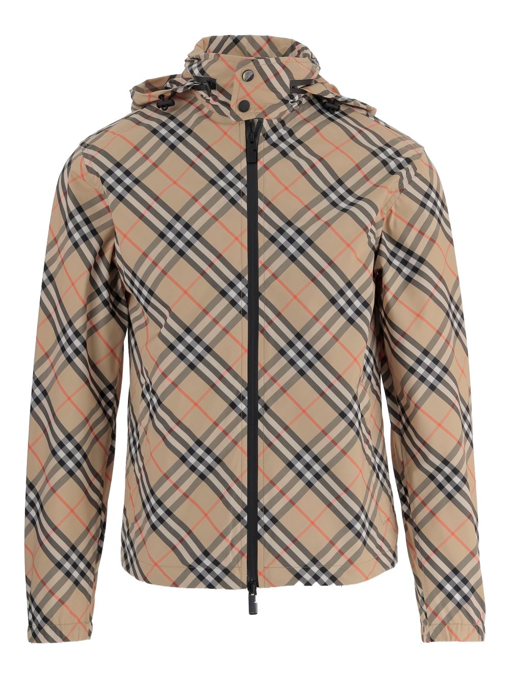 Beige Burberry Coat — Checked Blouson with Detachable Hood