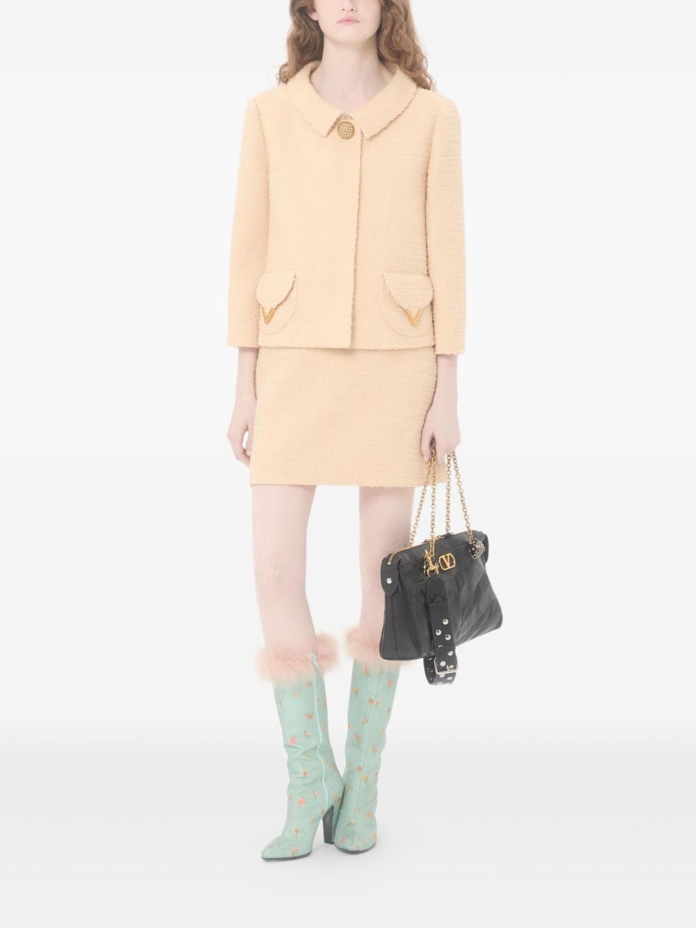 Valentino Beige VLogo Wool Skirt
