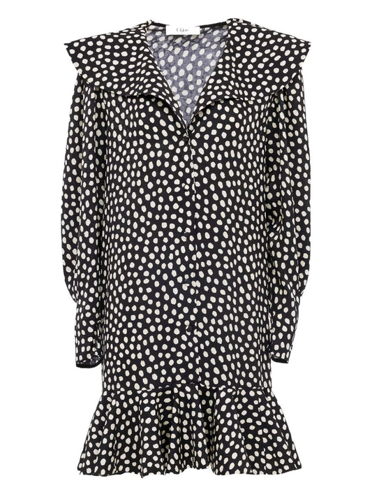 Chloé Black Silk Polka‑Dot V‑Neck Dress — Dresses