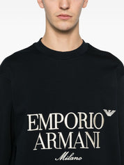 Emporio Armani Sweaters Blue — Cotton Logo Sweatshirt
