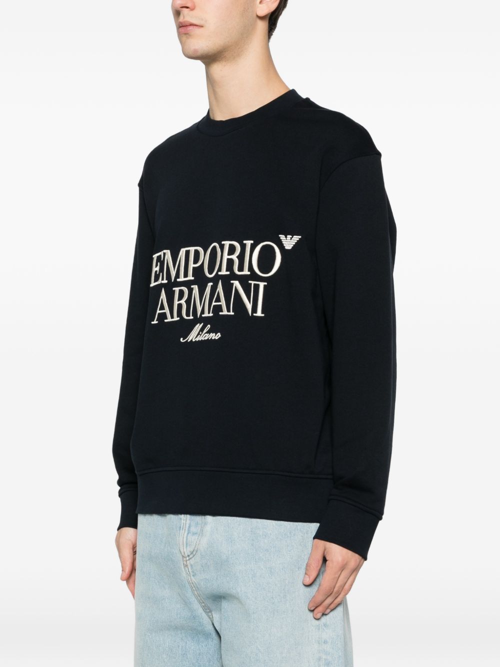 Emporio Armani Sweaters Blue — Cotton Logo Sweatshirt