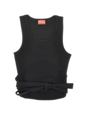 Diesel Black Cotton Tank Top — Tie-Fastening Logo
