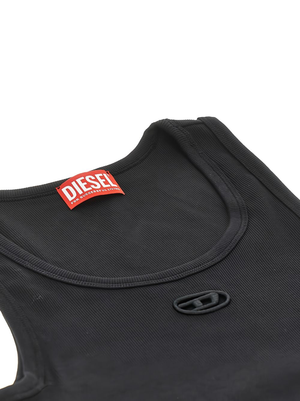 Diesel Black Cotton Tank Top — Tie-Fastening Logo