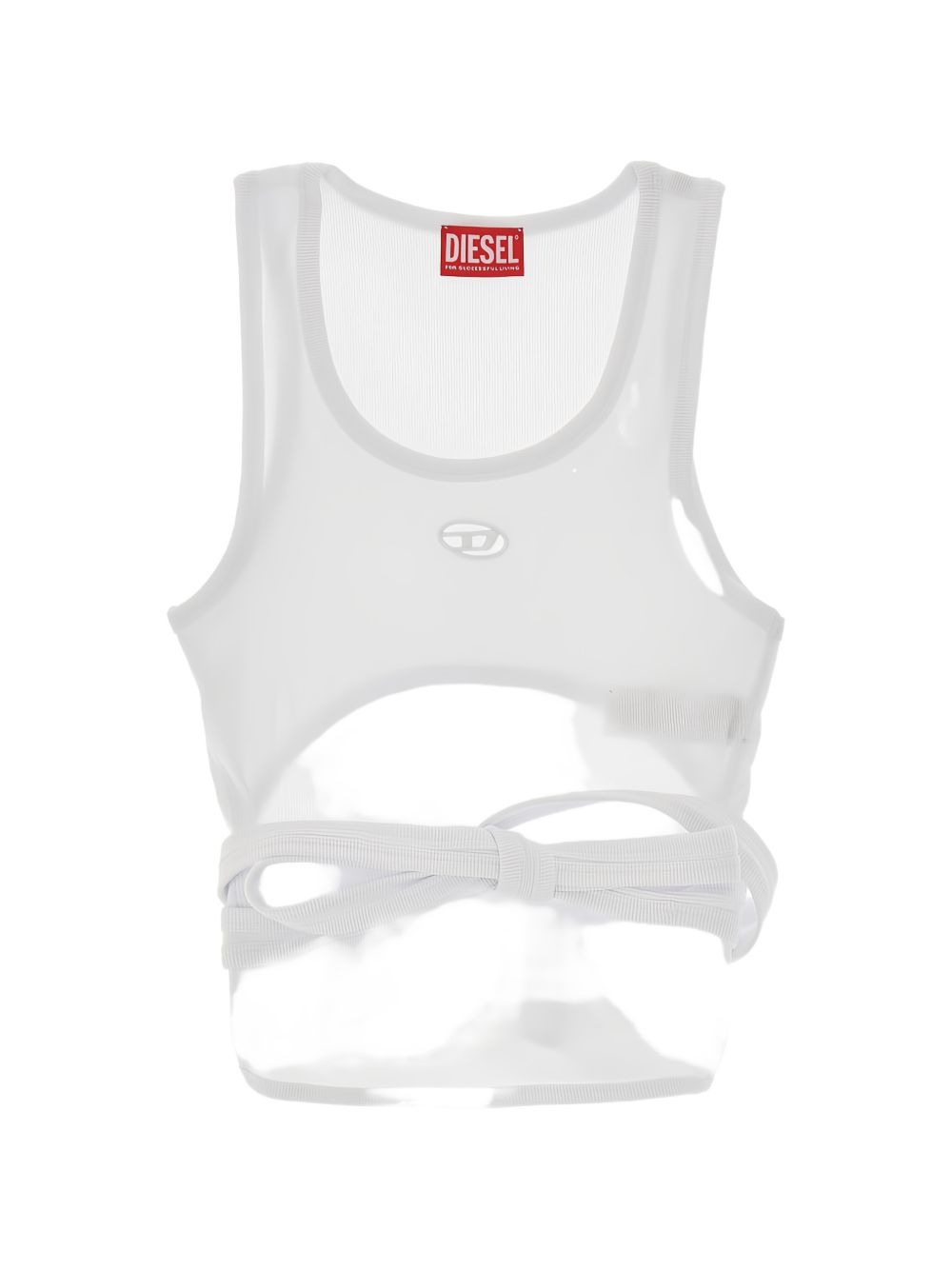 Diesel White Cut-Out Ribbed Tank Top