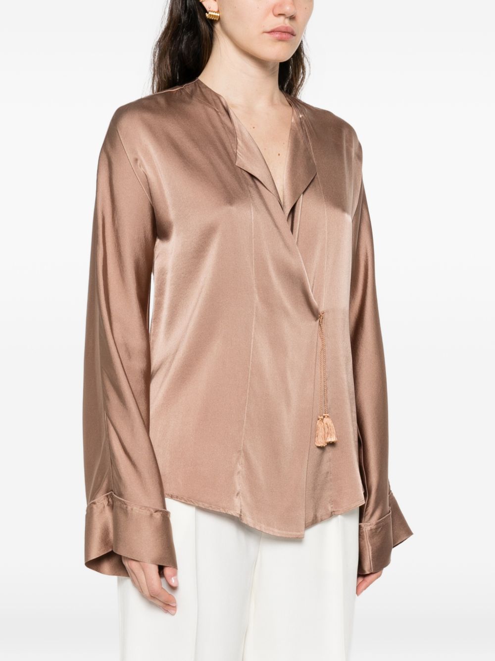 Forte Forte Brown Silk Shirt — Draped Satin Elegance