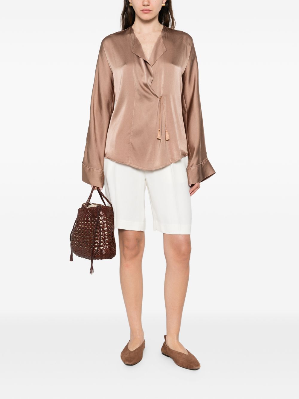 Forte Forte Brown Silk Shirt — Draped Satin Elegance